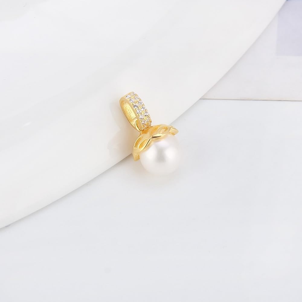 Sterling Silver Gold Plated CZ Simple Bail Pin Pendant Fitting for Pearl Jewelry, Design Pendant Mount for Women DIY Jewelry Making