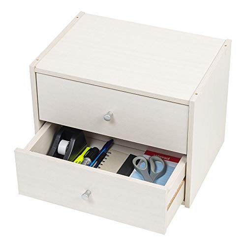 Image of IRIS USA 2-Drawer Modular Wood Stacking Storage Box, for Office Closet and Nightstand, Easy Assembly, Stacking Storage Boxes, White