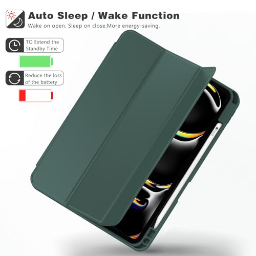 Image of ZryXal New iPad Pro 13 Inch Case (M5) 2025 / (M4) 2024 with Pencil Holder, Smart iPad Case [Support Pencil Pro and Pencil (USB-C)], Support Touch ID and Auto Wake /Sleep (Midnight Green)