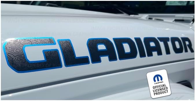 Gladiator Hood Graphic Vinyl Decal fits Jeep Wrangler JL/JT (2018-2026) Matte Black with topo Lines and 4xe Blue Outline (Set of 2) - C4XE | UV1A2