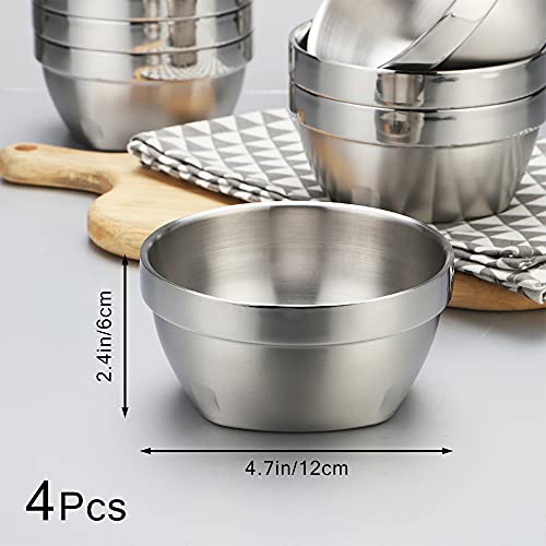 14Oz Stainless Steel Double Walled Bowls For Kids Toddlers, Serving Bowls, Salad Bowls, Cereal Bowl, Square Bottom, Unbreakable For Rice, Soup, Snack, Ice Cream, Set Of 4 #TOP6