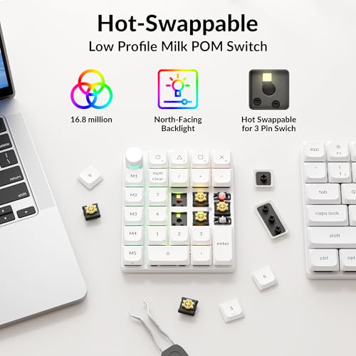 Image of Keychron K0 Max QMK Wireless Custom Number Low-Profile RGB Backlit (Hot-Swappable) Banana Switch Keypad, 2.4 GHz & Bluetooth 5.3 Connection, 1000Hz Polling Rate - White