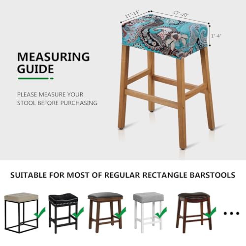 Image of YISUN Stool Covers Rectangle - 4 Pack Stretch Waterproof Saddle Seat Cover Counter Bar Stools Bar Chairs Covers Kitchen Island Chairs Cushion Protector (4, F-Light Green)