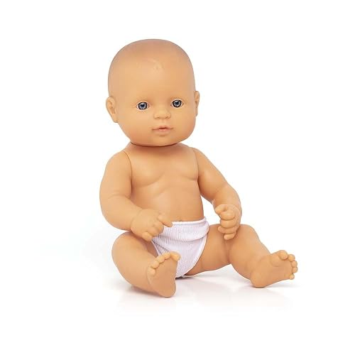 Miniland - Muñeco bebé 32cm con rasgos étnicos y sexuado para el Aprendizaje de la Diversidad con Suave y Agradable Perfume - Niña Europea