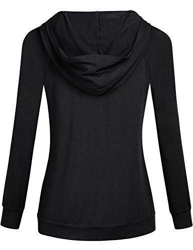 Hibelle Sport Hoodies For Women, Ladies Zipper Up Sweatshirts Long Sleeve Fall Clothes Workout Fitness Athletic Running Hoodie Soft Comfy Breathable Train Top Solid Black X-Large #TOP1