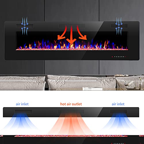 Zafro Electric Fireplace 60'' With Remote Control, Recessed Wall Mounted Electric Fireplace With Adjustable 12-Color Flame Brightness & Speed #TOP4