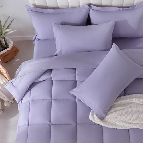 DOWNCOOL Queen Comforter Set, 7Pcs Bedding Sets Queen Purple, All Season Down Alternative Bed in a Bag Queen with Comforter, Flat Sheet, Fitted Sheet, 2 Pillow Shams & 2 Pillowcases by DOWNCOOL - Used condition - Image 3