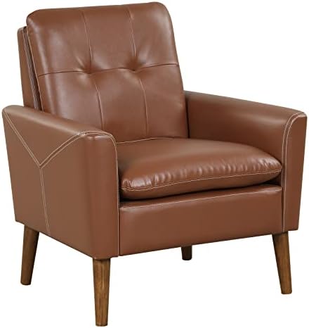 Giantex Modern Leather Accent Chair - Mid-Century Arm Chairs for Living Room, Single Sofa Chair with Backrest and Wide Armrests, Upholstered Living Room Chair, Max Load 400lbs, Brown