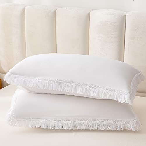 Smoofy 3Pcs Fringe White Tassel Comforter Set Full Boho Bohemian Cute Soft Tufted Microfiber Bedding Sets Modern Style For Men And Women (1 Comforter + 2 Pillowcases) #TOP7