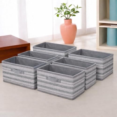 Image of DALUCI Foldable Wardrobe Organizer Storage Box (Pack of 6, Grey) | Premium Clothes Storage Basket for Wardrobe & Closet | Strong Non-Woven Foldable Boxes for Storage | Space Saving Cloth Organizer