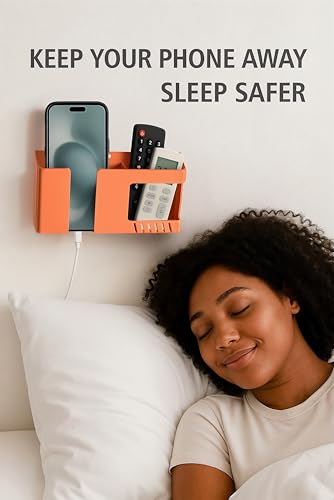 Image of WALLVIEW TECH Mobile Phone Charging Stand, Multi-Functional Storage Holder, Bedside Fixed Rack, Bedroom, Office Accessories, Portable Electronic Devices (Orange)