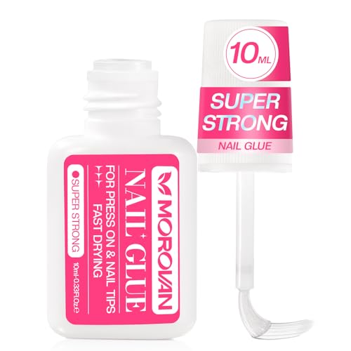 Morovan Super Strong Nail Glue: Nail Glue for Press Ons & Acrylic & Fake Nails Tips Brush on Long-Lasting Fast-Drying No U V Light Needed for Beginners DIY Home or Salon Manicure