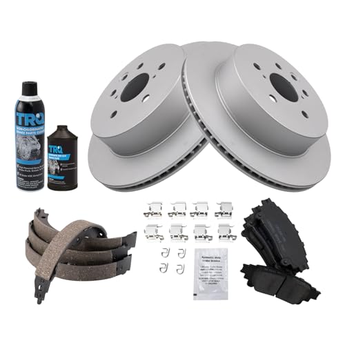 Image of TRQ Rear Brake Pad & Rotor Kit, with Chemical Kit Parking Brake Shoe Set Ceramic Premium G-Coated Compatible with 2014 Lexus IS250
