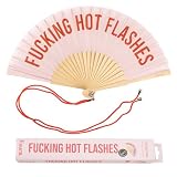 Fisura – Abanico original con mensaje “f*cking hot flashes”. Abanico de madera moderno y gracioso. Abanico rosa. Abanico con cuelga abanico. 42,5 x 23 cm.