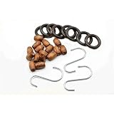 Jun 10pcs Anneaux en Bois (diamètre 55mm) Cercles + 20 pièces Perles de Bois Baril Rond Grand Trou (11mm) + 3 Crochets Suspendus pour la Fabrication de Bijoux en macramé, Marron foncé