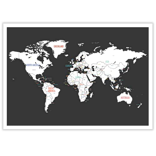 World Map Wall Art Poster Black and White