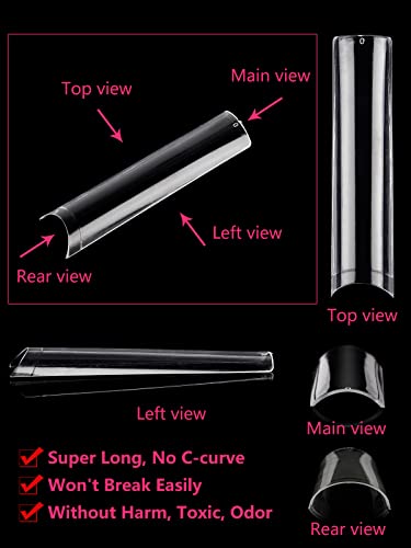 Clear No C Curve Nail Tips For Acrylic Nails Professional, 240Pcs Xxxl Extra Long Tapered Square Straight Acrylic Nail Tips, Half Cover French Nail Extension False Nails For Manicure Nail Art 12 Sizes #TOP4