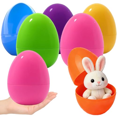 Azheeuiy 6 Stück Jumbo-Ostereier, 16 cm Große Leere Eier aus Plastik, Bunte Ostereier Plastik mit Flachem Boden, leer, Wiederbefüllbar für Ostereiersuche, Partygeschenken und Dekorationsartikeln