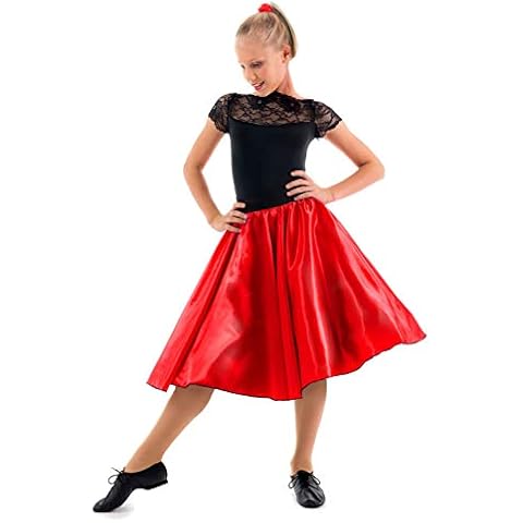 Girls '50s Costume Satin Rock N Roll Skirt (10-12 Years (24" Waist), Red) Cover