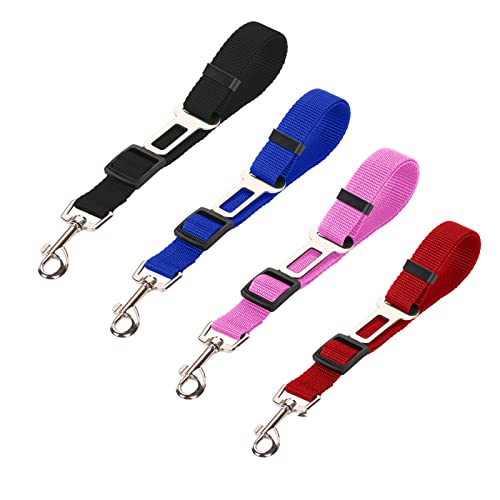 ORTAVA 4 Stück Anschnallgurt Hund Auto, Hundegurt Einstellbar Hundesicherheitsgurt, Hundesicherheitsgurt fürs Auto, für Alle Hunderassen Katzen& Autotypen, Blau/Schwarz/Rosa/Rot Cover