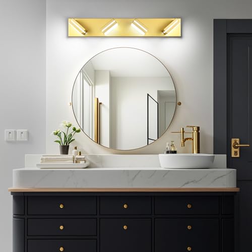 Image of Modern LED Gold Acrylic Bathroom Lights Fixtures 4-Light