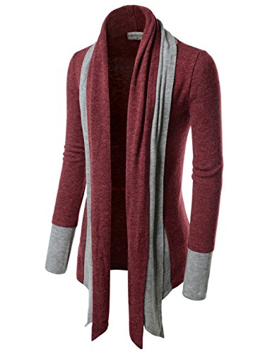 TheLees (NKCD94 Open Front Double Shawl Collar Cardigan Sweaters Wine US S(Tag Size S)