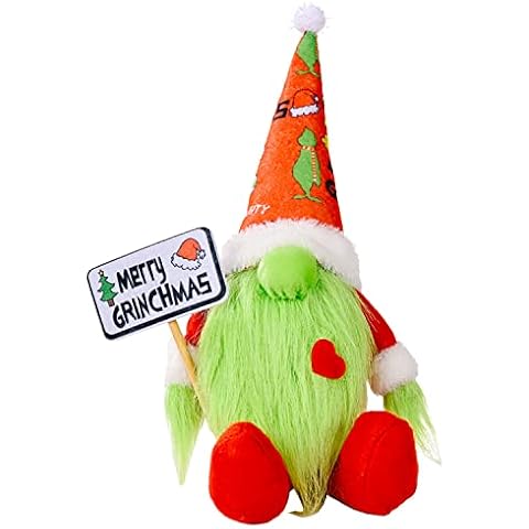 Christmas Grinch Gnome Decorations, Cute Handmade Holding Merry Grinchmas Board Christmas Grinch Gnomes Ornaments Santa Scandinavian Doll Decor for Christmas Xmas Home Fireplace Mantel Shelf Table Cover