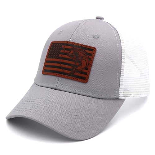 Hiwelove Chapeau de pêche pour homme, casquette de camionneur, casquette de baseball, cadeau de Noël, d'anniversaire pour papa, mari, pêcheurs, Motif rectangulaire en cuir - Gris, Taille unique – vue 2