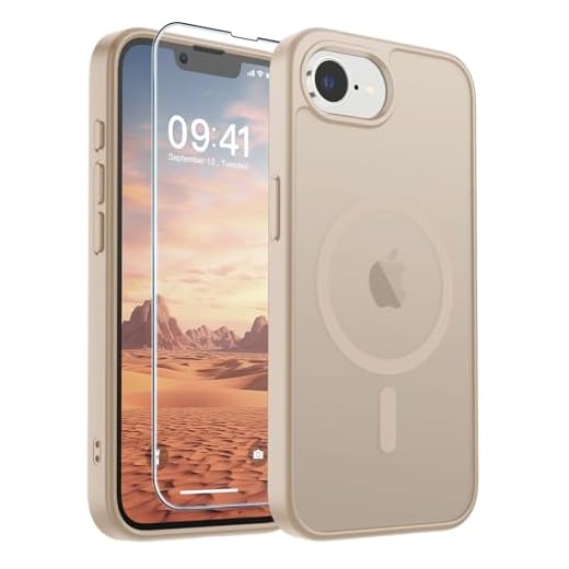 SUPFINE Magnetic for iPhone 17e Case/iPhone 16e Case Desert Gold | With Screen Protector, Translucent Matte, Compatible with MagSafe, Military Grade Drop Proof, Rugged Shockproof Protective