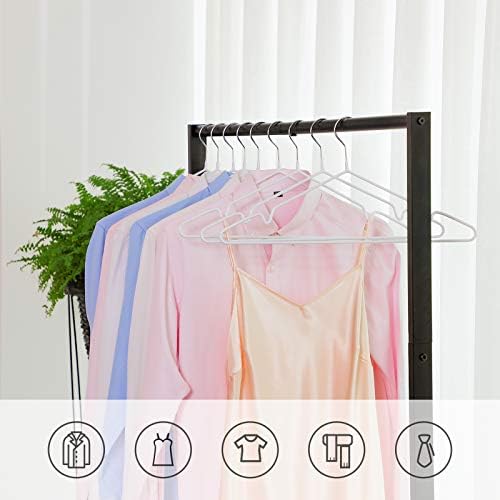 SONGMICS Metal Hangers, 20 Pack Non-Slip Clothes Hangers, 0.4 cm Thick, Space Saving, 360° Swivel Hooks, for Coats, Shirts, Blouses, Dresses, Tops, PVC Coating, White CRI33WT20