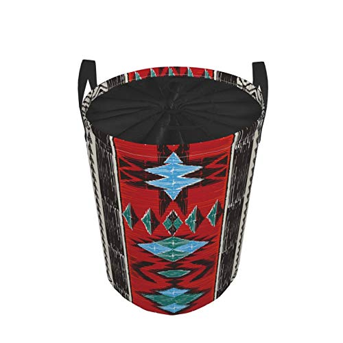 Large Round Storage Basket With Handles,Orange Tribal Aztec Geometric Ornamental Style Native American Indian,Waterproof Coating Organizer Bin Laundry Hamper For Nursery Clothes Toys 21.5"X 16.5" #TOP1