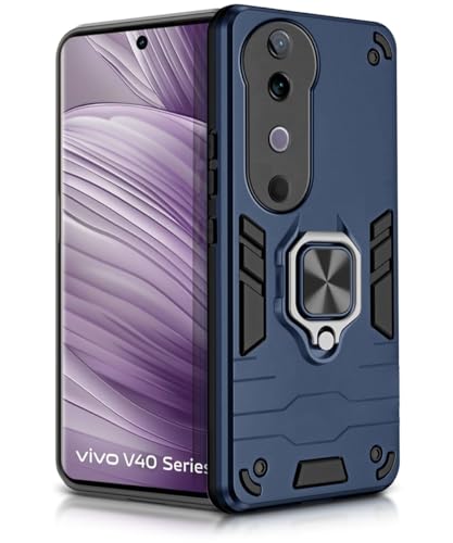 Image of WOW IMAGINE Shock Proof Back Case Mobile Cover for Vivo V40 | V40 Pro 5G | T3 Ultra 5G | Back Cover Case (Tough Armor | Hybrid PC + TPU | Ring Holder & in-Built Kickstand | Blue)
