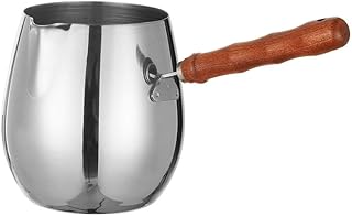 Turkish Coffee Pot 20oz/600ml with Wooden Handle, 18/8 Stainless Steel, Cezve Ibrik Briki Stovetop