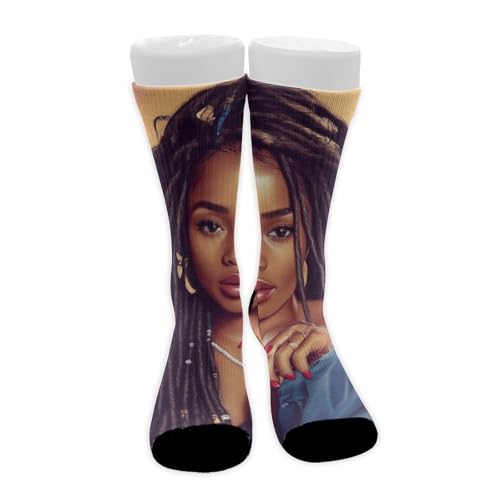 VAFZASC Women's Socks Non Slip Fashion Mid Calf Dress Socks Compatible with African American Black Woman Girl Art, Outdoor Cycling Decor for All Seasons