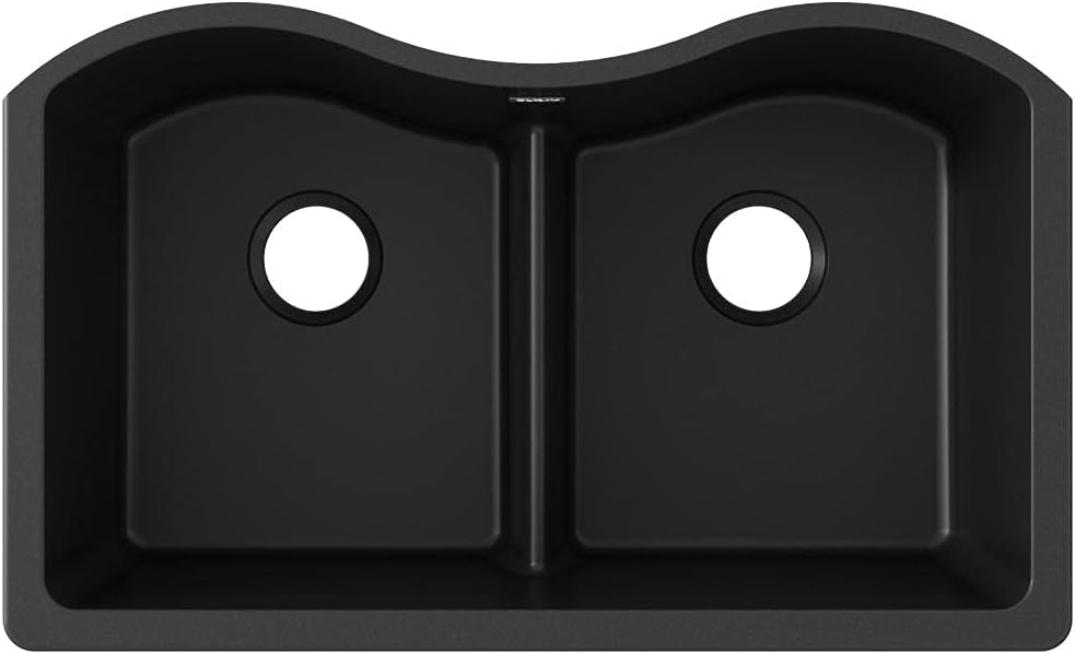 Elkay ELGULB3322BK0 Quartz Classic Equal Double Bowl Undermount Sink with Aqua Divide, Black