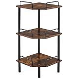 Tajsoon Corner Shelf Stand, 3 Tier Industrial Corner Shelves, Multipurpose Standing Display Shelf, Corner Shelving Unit for Bedroom, Living Room, Office, Kitchen, Rustic Brown