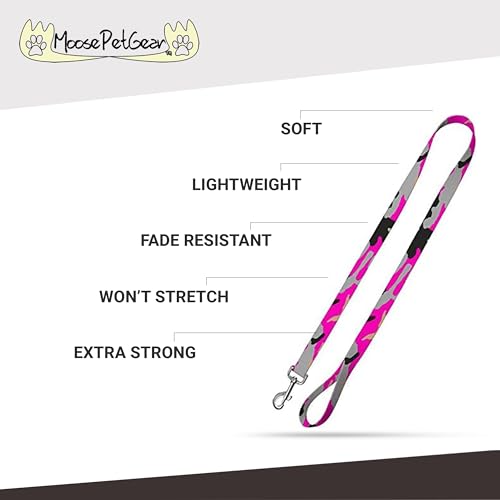 Image of Camo Dog Leash - Camouflage Dog Lead Waterproof with Easy Grip Loop - 1 Inch x 6 Feet, Pink Camo
