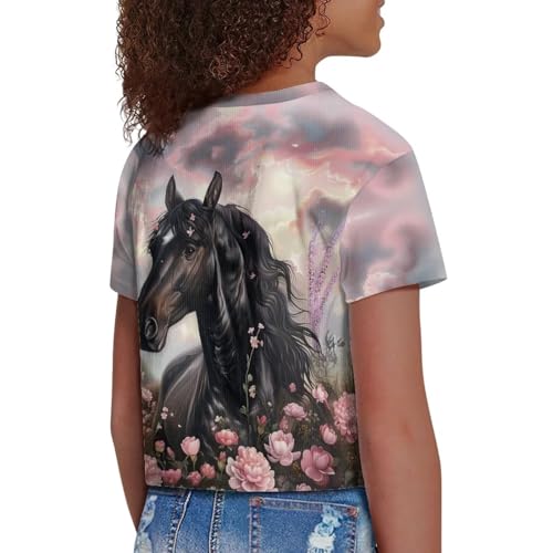 Image of Kids T Shirt Short Sleeve Crop Tops for Girls Summer Clothes Pullover Tees Shirt 5-14