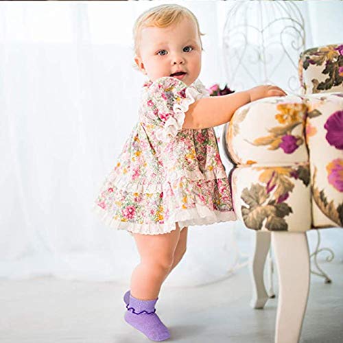 Meias para bebês meninas CozyWay, pacote com 6, 12 pares de meias infantis com babados e borda ondul
