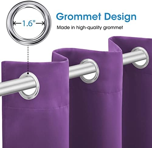 HOMEIDEAS Purple Blackout Curtains 2 Panels 52 X 63 Inch Drop Room Darkening Eyelet Curtains for Bedroom , Thermal Insulated Light Blocking Window Drapes