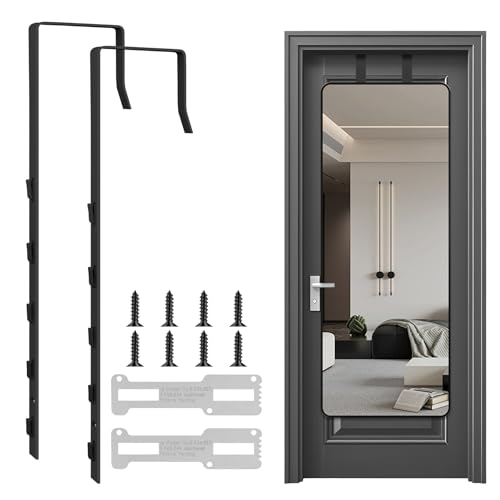 OXDFK 2 PCS Over The Door Mirror Hanger Adjustable Door Mirror Hanger Five-Hole Over The Doors-Mirrors Hook Mirrors Doors Hangers with 2 Iron Filings and Screws (Black)