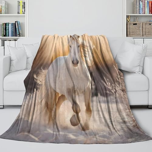 Plaid microfibre cheval au galop | Impression 3D haute définition 60x80 - 6