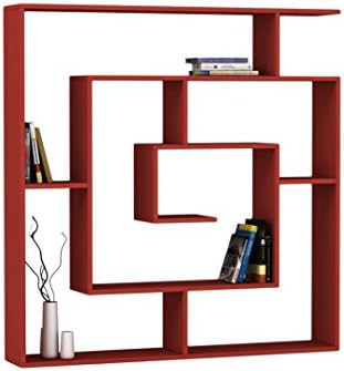 Decortie Maze Modern Unique 6-Shelf Bookcase Red h:50.8" w:49.2" d:8.6"