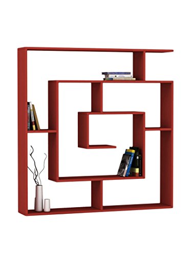 Decortie Maze Modern Unique 6-Shelf Bookcase Red h:50.8" w:49.2" d:8.6"
