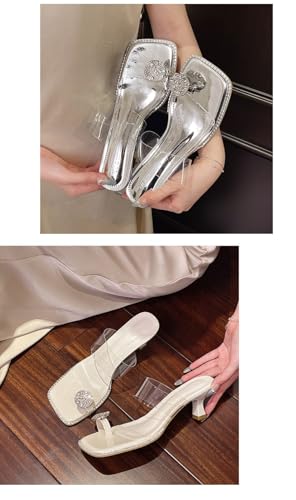 Geerta Clear Strap Toe Ring Sandals for Women - Low Heels Mules with Sparkly Diamond Decors, Comfortable Dressy Shoes for Parties Weddings Cruises Summer Vacations2