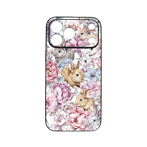 qizjio Floral Rabbit Bunny Phone Case, Shockproof Protective Rose Garden Watercolor Art Cover for iPhone 17 Pro Max