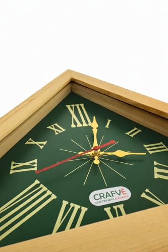 Image of Vastu Compliant Triangle Wall Clock | Modern Wooden Wall Clock for Living Room, Office & Home Decor - Natural Wood