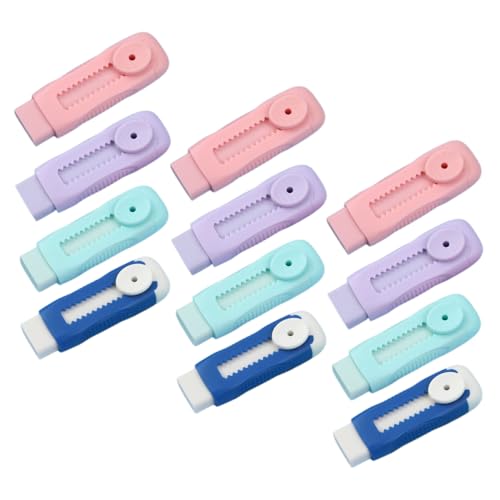 CAXUSD 12個 かわいいプッシュプル消し 伸縮式で使いやすい 標準 学生向け文具 オフィス 家用消耗品 ピンク グリーン ブルー パープル各色入