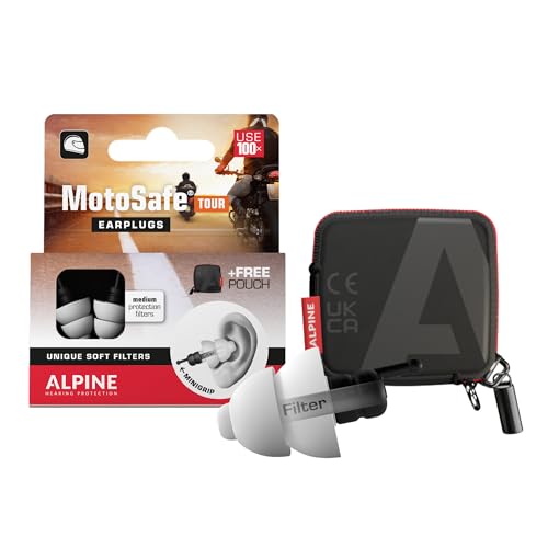ALPINE HEARING PROTECTION MotoSafe Tour Reusable Ear Plugs – Motorcycle Ear Plugs – Noise