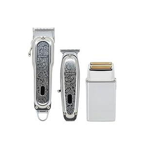 PRO Cordless Hair Clipper + Hair Trimmer for Mens and Barbers +Shaver with Sharp Blades, Cord/Cordless Electric Razor for Mens Silver